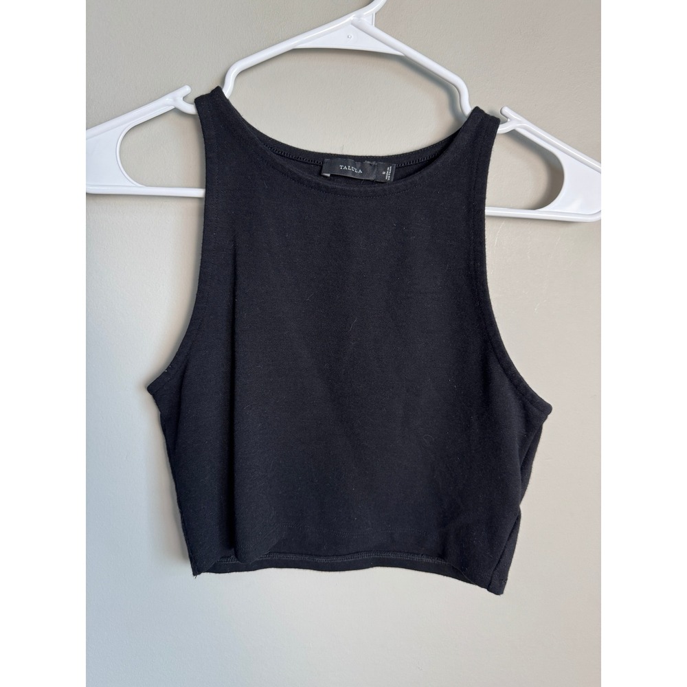 Talula High Neck Cropped Tank Top S Black Minimalist Basics Gorpcore Preppy Goth
